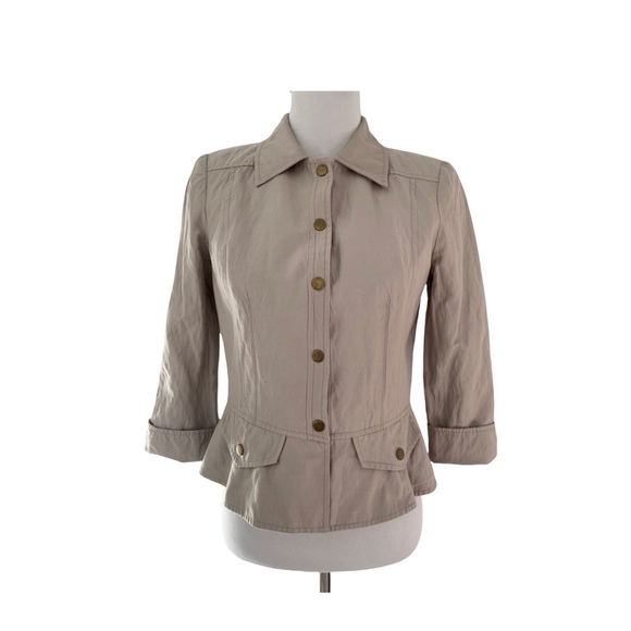 Women Jacket Beige Size 4 Anthracite By Muse Animal Print Lining - Picture 1 of 9